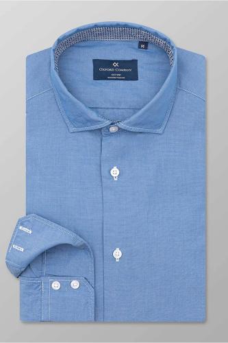 Oxford Company ανδρικό denim πουκάμισο μονόχρωμο Slim Fit - J112-RU21.01 Denim Blue Ανοιχτό L